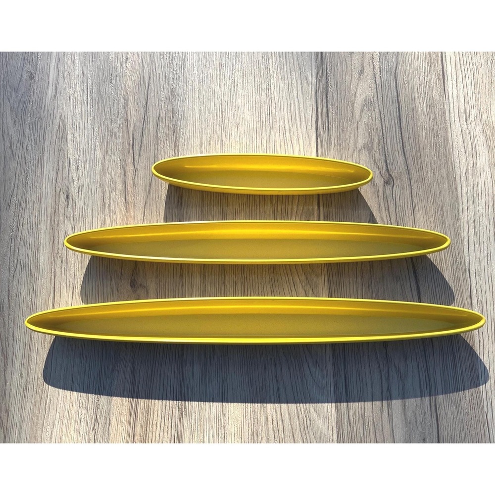 MCM Olive Boat Tray Melamine Melmac Yellow Set of 3 - Picture 11 of 15
